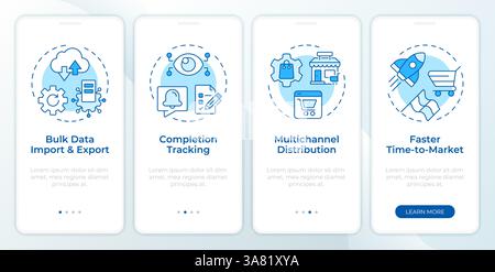 Benefits of using PIM system blue onboarding mobile app screen Stock Vector