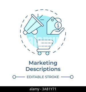 Marketing descriptions soft blue concept icon Stock Vector
