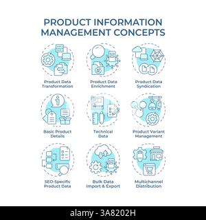 Product information management soft blue concept icons Stock Vector