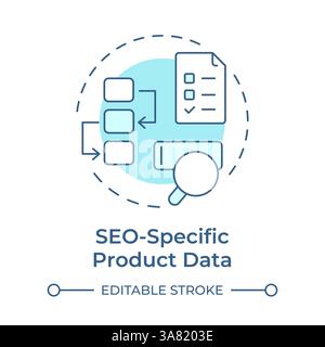SEO specific product data soft blue concept icon Stock Vector