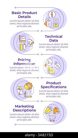 Product data sheet infographic vertical sequence Stock Vector