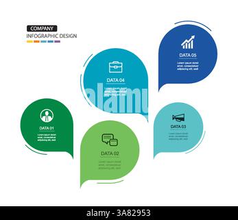 Infographics speech bubbles timeline with 5 number data template. Illustration abstract background. Stock Vector