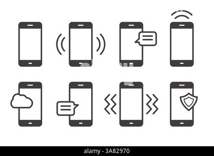 Cell phone icon set. Mobile phone outline symbol illustration. Stock Vector