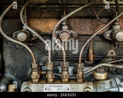 Close-up of the engine of a vintage Ferguson tractor, showing the classic mechanical components Stock Photo