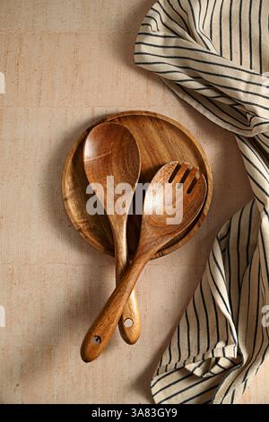Set of wooden salad spoons Stock Photo