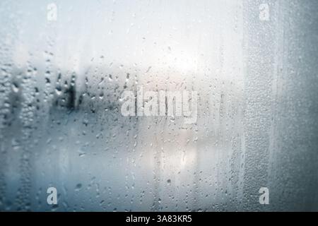 steam on a window of a floating sauna in Sweden Stock Photo