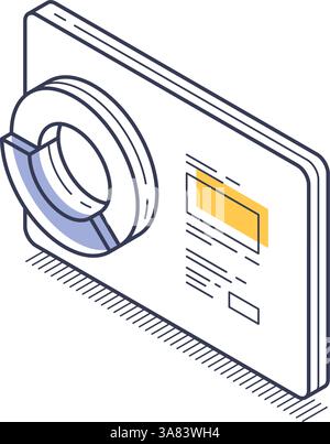 Design showcases an isometric line icon of a pie chart, emphasizing clarity and modern aesthetics. It serves as a useful visual tool for presenting da Stock Vector