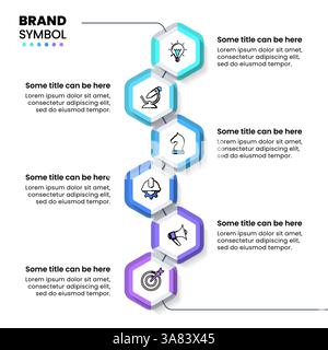 Infographic template with icons and 6 options or steps. Vertical line. Can be used for workflow layout, diagram, banner, webdesign. Vector illustratio Stock Vector