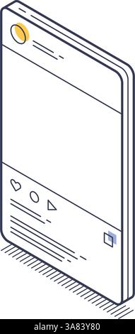 Isometric line icon smartphone displaying a social media interface with a minimalistic design. It represents modern digital interaction in a clear and Stock Vector