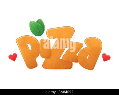 The text is Pizza, voluminous text, 3d effect, on white isolated background. Lettering, text, fast food illustration.  Stock Vector