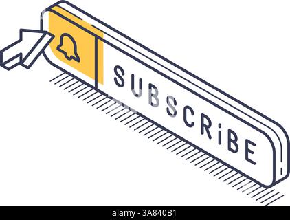 Isometric line icon of a subscription button designed for digital platforms. Stock Vector