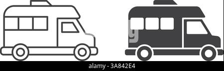 RV car icon in flat style. Camper vector illustration on isolated background. Transport sign business concept. Stock Vector
