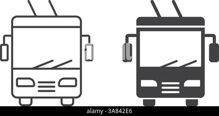 Trolleybus icon in flat style. Electric bus vector illustration on isolated background. Transport sign business concept. Stock Vector