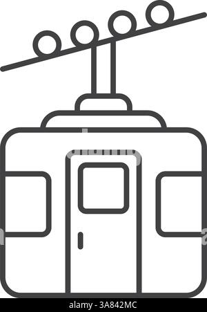 Ski cable car in line stroke flat style. Funicular vector illustration on isolated background. Gondola sign business concept. Stock Vector
