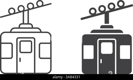 Ski cable car in flat style. Funicular vector illustration on isolated background. Gondola sign business concept. Stock Vector