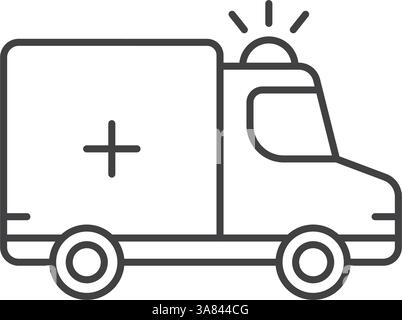 Emergency car icon in line stroke flat style. Ambulance vector illustration on isolated background. Transport sign business concept. Stock Vector