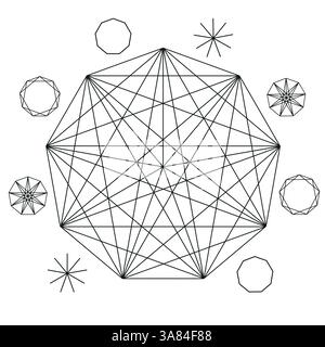 Illustration Nonagon Colors Black and White Sacred Geometry Circle Light Frequency Vector Stock Vector