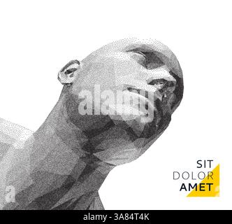 Men looking up. Abstract man head made from dots. Facial recognition. 3D vector illustration. Stock Vector