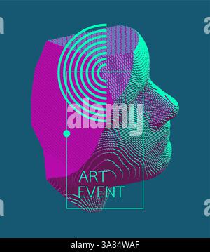Mannequin's head in profile. Side view. Plaster face or sculpture. Futuristic technology concept. Technology and robotics concept. Voxel art. 3D vecto Stock Vector