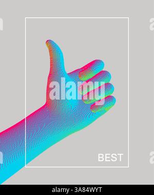 Thumbs up symbol. Hand show like or good. Sign success and nice. Voxel art. 3D vector illustration. Stock Vector