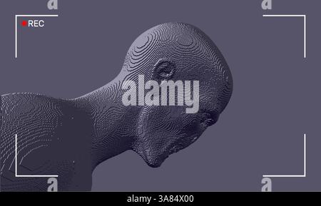 Face of alien or zombie. Abstract digital head constructing from cubes. Voxel art. 3D vector illustration. Stock Vector
