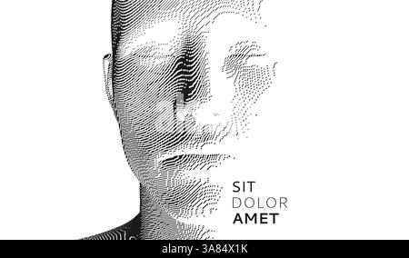 Abstract digital human head constructing from cubes. Minimalistic design for business presentations, flyers or posters. Technology and robotics concep Stock Vector