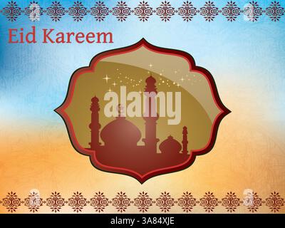 Colorful design with a silhouette of a mosque and stars. The design is for Eid al-Fitr. Ramadan Kareem Praying Eid al-Fitr HariRaya Aidilfitri Ornate Stock Vector