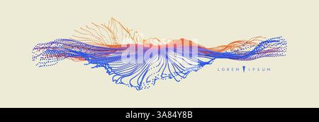 Point explode. Array with dynamic emitted particles. 3d technology style. Abstract background. Vector illustration. Stock Vector