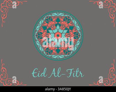 Colorful design with a blue and green circle with a red dot in the center. The circle is surrounded by a frame. Ramadan Kareem Praying Eid al-Fitr Har Stock Vector