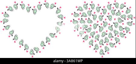 Hearts Butterflies Shape Heart Frame border Copy space and filled Background Texture Template Set 2. Isolated Vector illustration Thematic Cards, poster, leaflet, banner, greetings, price or web promo Stock Vector