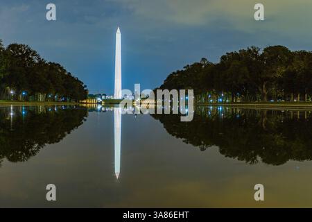 View of the Washington Monument at night in Washington, D.C., United States of America Stock Photo