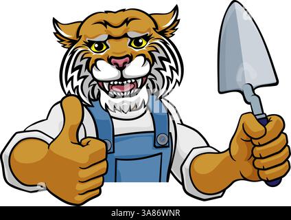 Wildcat Bricklayer Builder Holding Trowel Tool Stock Vector