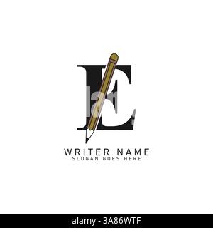 Letter E Pencil Logo Design. Alphabet E Lead Pencil Icon Stock Vector