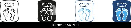 Human Footprint On Scale Line and Silhouette Icon Set. Weight Control Concept. Healthy Lifestyle and Fitness Monitoring Icon. Editable Stroke Stock Vector