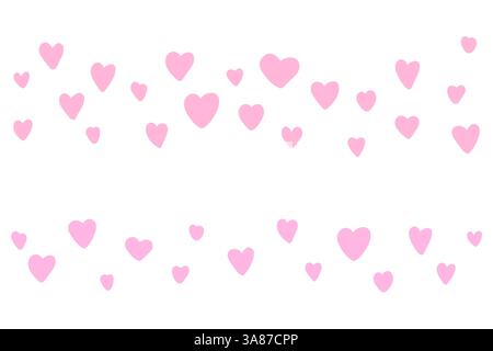 Pink hearts random scattered on horizontal. Romantic flying hearts random love background. Two random falling hearts arrangements Stock Vector