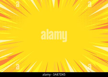Comic book yellow abstract background. Modern creative pop art yellow halftone style background with thunder lightning lines Stock Vector