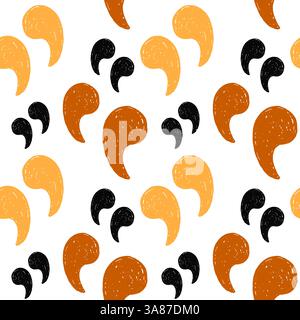 Seamless pattern with bold quotation marks shapes in trendy crayon drawing style. Funky bold crayon quotation marks shapes pattern. Drawn manual on Stock Vector