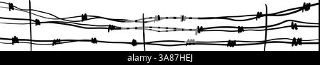 Barbed wire fence silhouette, military trench border wall. Battlefield barrier, prison or jail security element. Army defense vector illustration isol Stock Vector