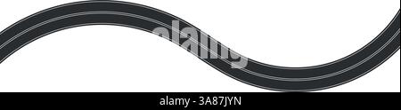 Aerial top view of winding road, curved highway path with lane markings, race track or street map element, asphalt texture in cartoon style. Flat vect Stock Vector