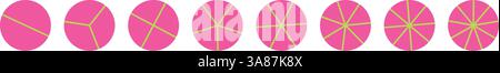Pink Circular percentage chart with segmented sections, colorful pie graph for business statistics, divided data infographic, geometric cycle template Stock Vector