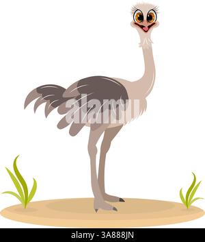 Cute zoo. Vector birds. Funny ostrich. Vector animals collection. Children's flat vector illustrations. Isolated on white background. Stock Vector