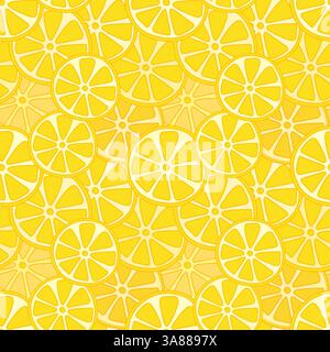 Hand Drawn Lemon Slices Seamless Pattern. Fresh citrus, chopped lemons pattern, cartoon summer lemonade backdrop, juice and vitamin products. Stock Vector