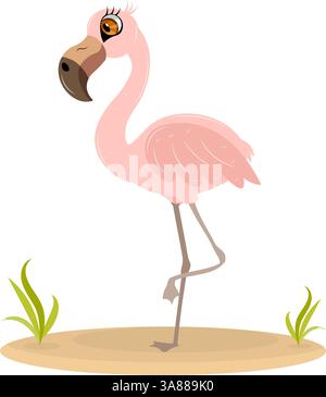 Cute zoo. Vector birds. Cute flamingo. Vector animals collection. Children's flat vector illustrations. Isolated on white background. Stock Vector