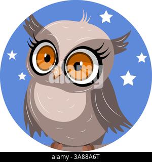 Cute zoo. Vector birds. Surprised owl and stars. Vector animals collection. Children's flat vector illustrations. Isolated on white background. Stock Vector