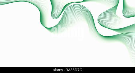 Green wavy lines background. Elegant motion flowing lines backdrop. Smooth green thin lines waves modern design for banner, brochure, website, ads Stock Vector