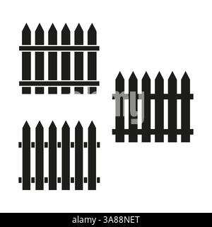 Fence icons. Wooden barrier symbols. Security enclosure set. Vector illustration. Stock Vector