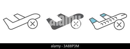 Flight cancelled icon collection, no flight and airport, no fly zone vector icon set, vector graphics, editable stroke outline sign, eps 10 Stock Vector