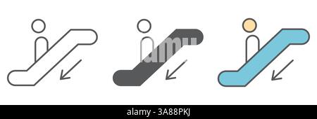 Escalator down icon collection, information and airport, man on escalator vector icon set, vector graphics, editable stroke outline sign, eps 10 Stock Vector