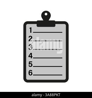 Clipboard list icon. Numbered item display. Black and gray design. Vector flat illustration. Stock Vector