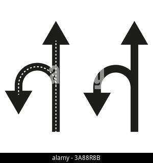 Arrow directions icon. Right turn option. Dotted path design. Navigation vector graphic. Stock Vector